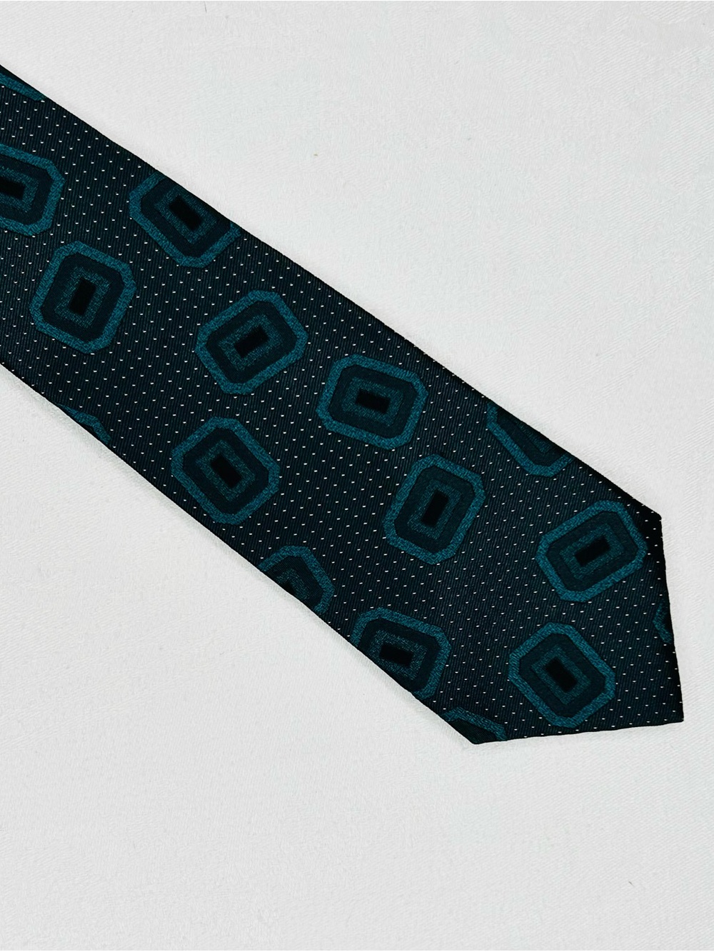 Vintage Christian Dior Silk Tie Teal & Black Abstract Monsieur Limited Edition